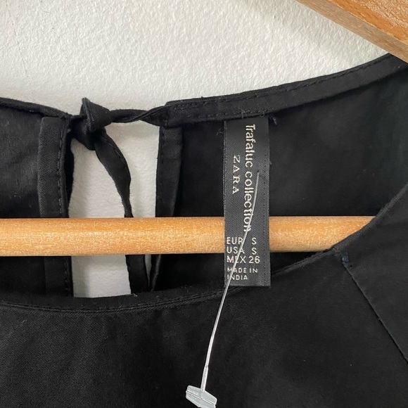 NWOT ZARA BLACK POPLIN BOHO TOP WITH FLORAL EMBROIDERED BOHO FRILLED SLEEVES - Picture 6 of 8